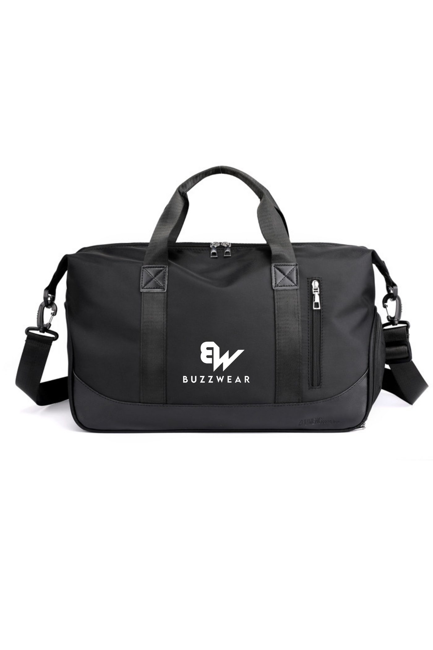 BuzzWear Water Resistant Sports Weekender Duffel Bag with shoes compartment (Black)