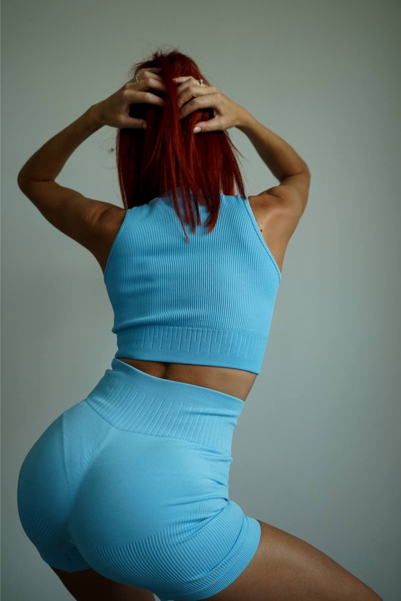 Vitality Sleeveless Turtleneck Crop Top with Drawstring (Bright Blue)