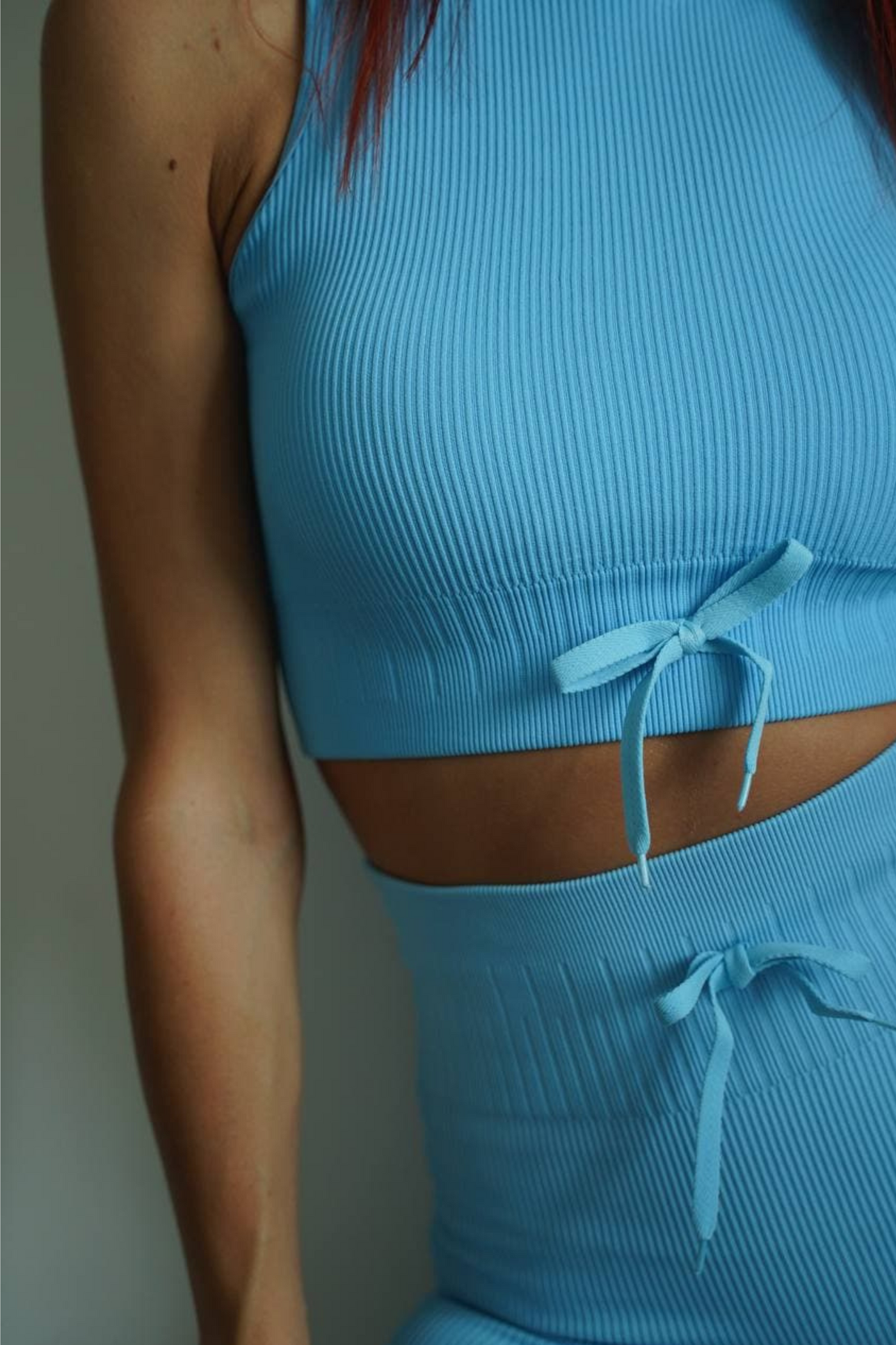 Vitality Sleeveless Turtleneck Crop Top with Drawstring (Bright Blue)