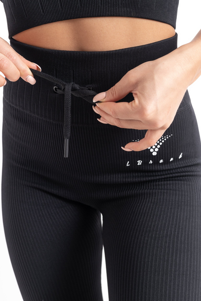 Comfy High-Waisted Leggings with Drawstring (Black)