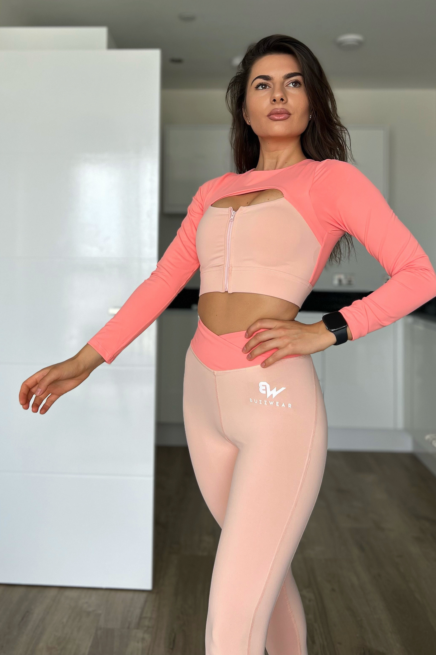 Confetti Long Sleeve Crop Top (Pink)