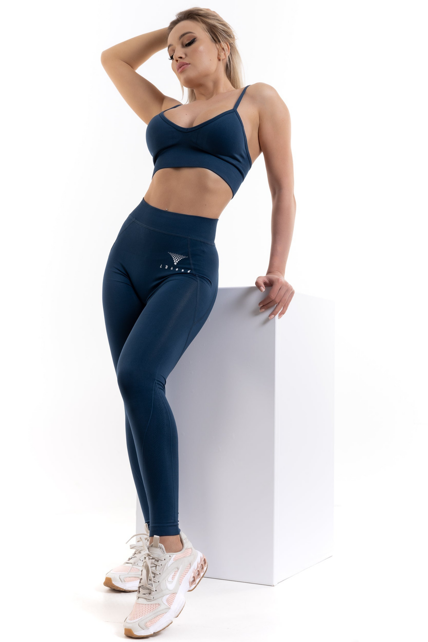 Sensual High-Waisted Leggings (Dark Blue, Black)