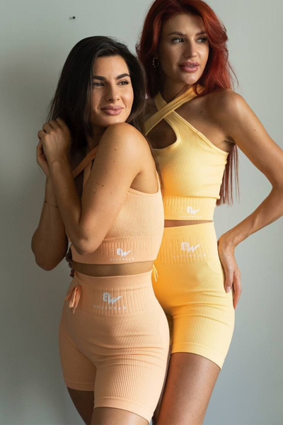Gratitude High-Waisted Short Leggings with Drawstring (Yellow)