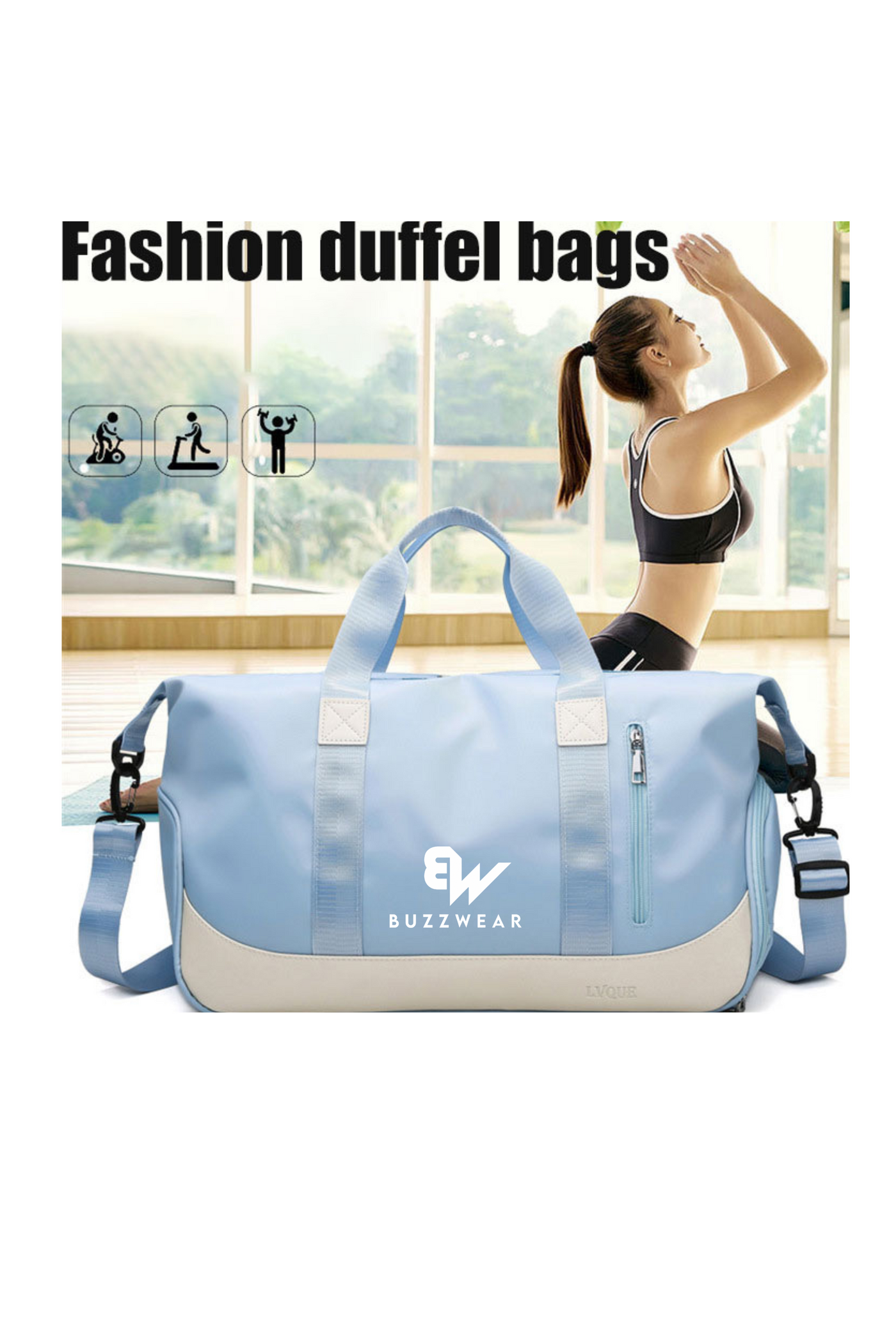 BuzzWear Water Resistant Sports Weekender Duffel Bag with shoes compartment (Sky Blue)