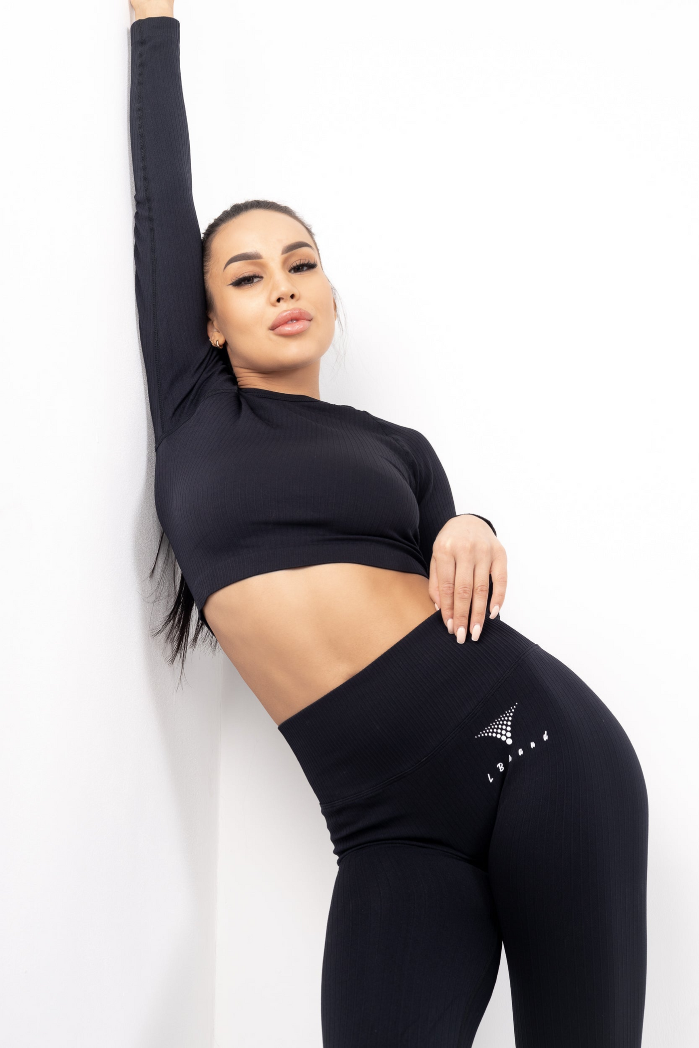 Ultra Stretchy Long Sleeve Crop Top (Black)