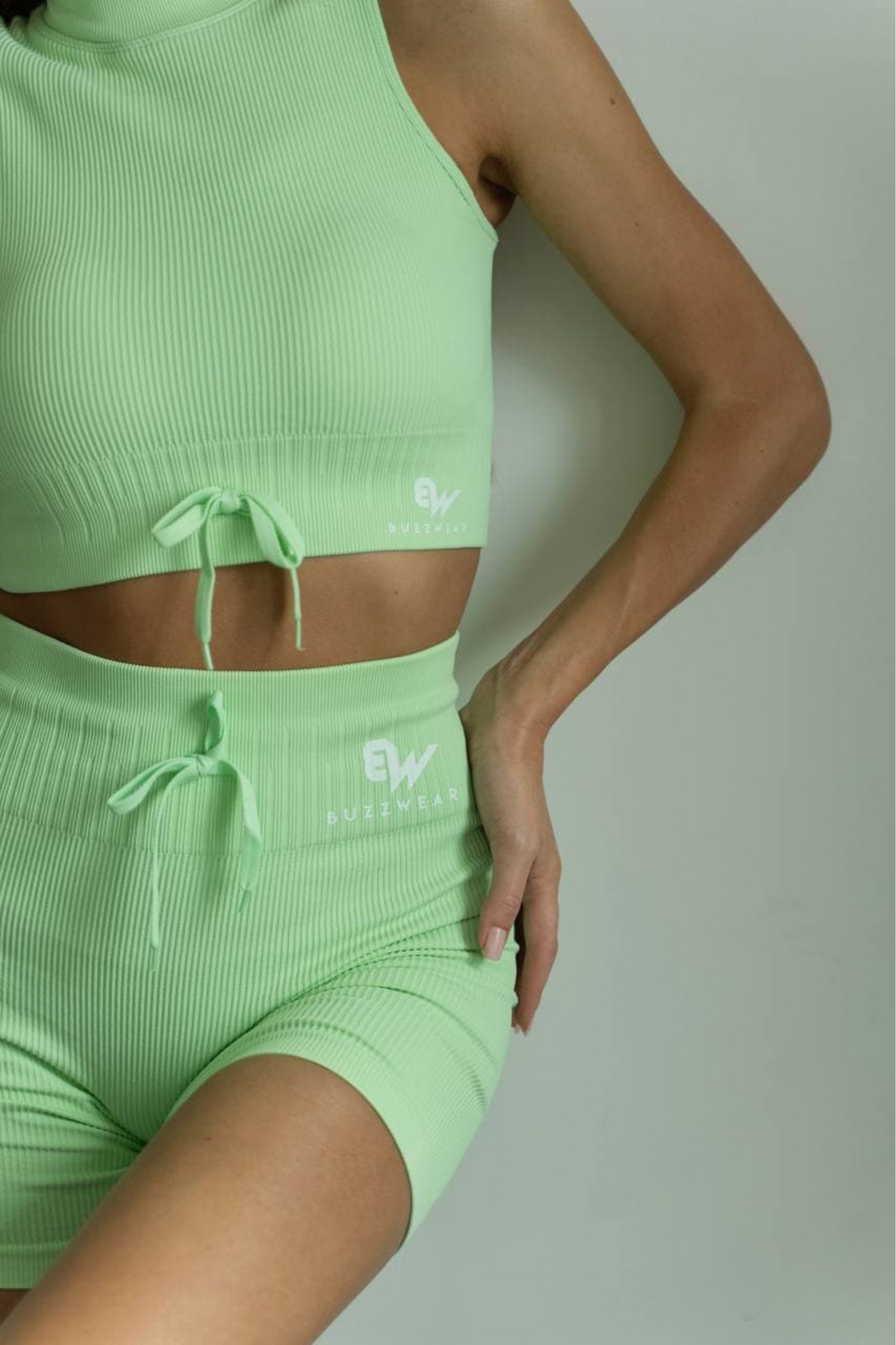 Vitality Sleeveless Turtleneck Crop Top with Drawstring (Bright Green)