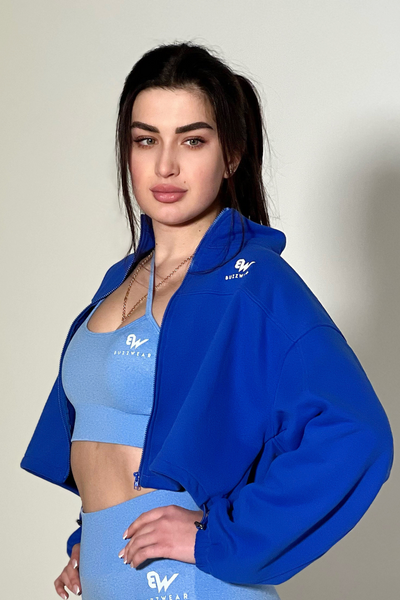 Cropped Zip-up oversize hoodie (Blue)