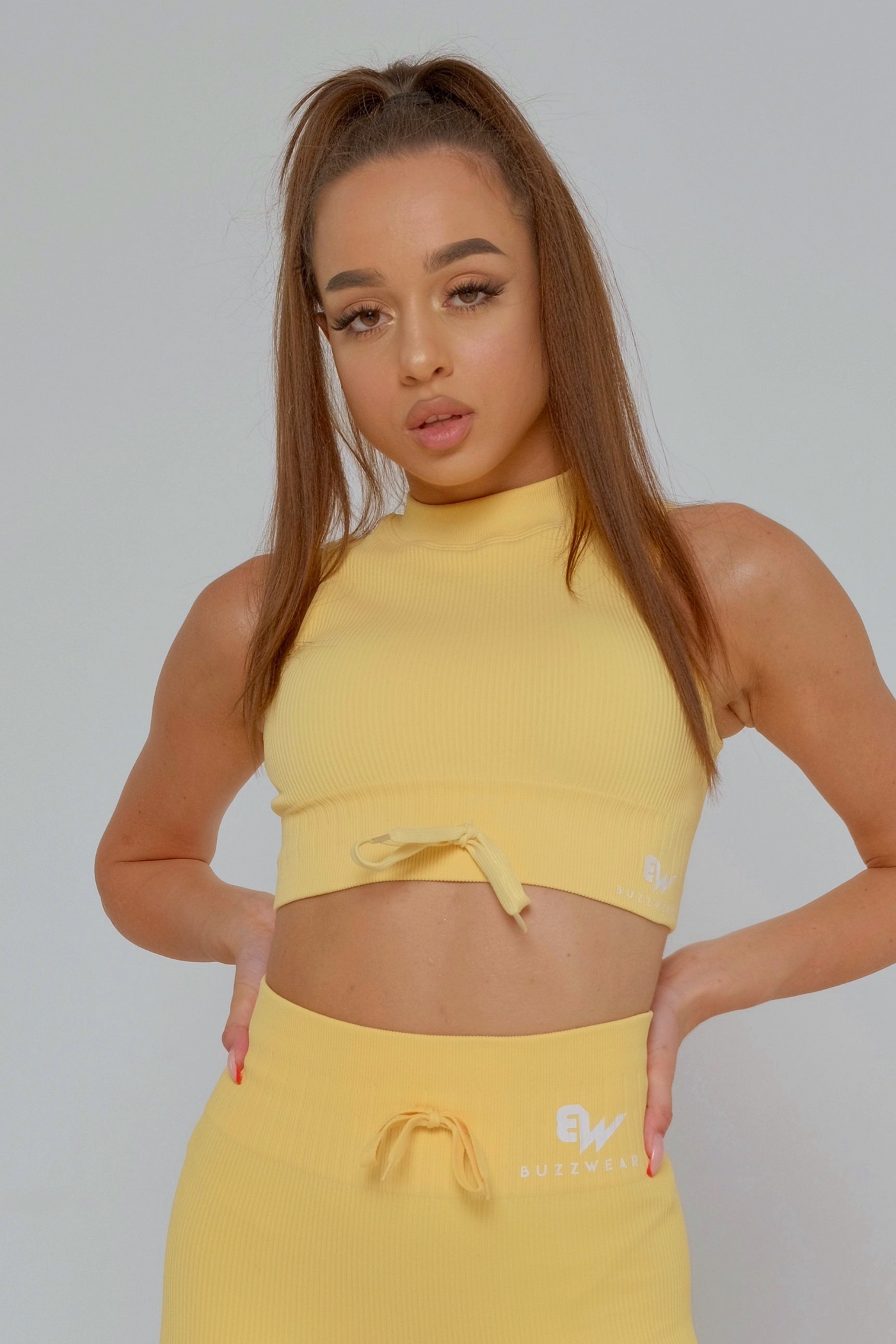 Vitality Sleeveless Turtleneck Crop Top with Drawstring (Yellow)