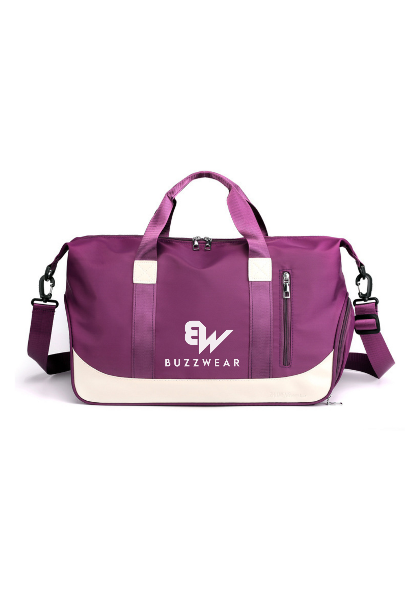 BuzzWear Water Resistant Sports Weekender Duffel Bag with shoes compartment (Dark Purple)