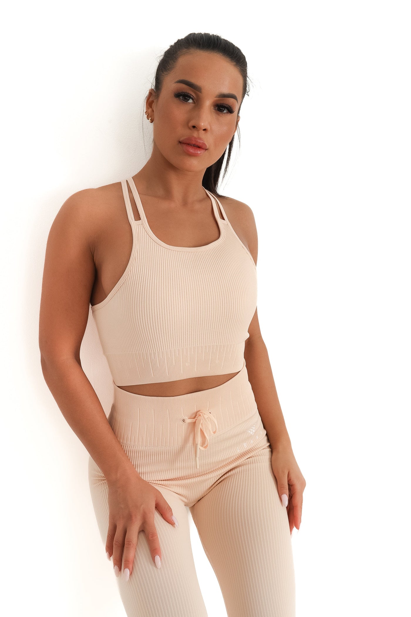 Comfy High-Waisted Leggings with Drawstring (Peach)