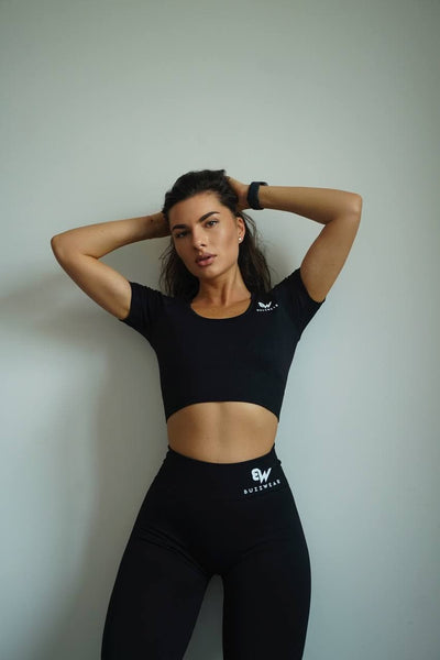 Desire Short Sleeve Crop Top (Black)