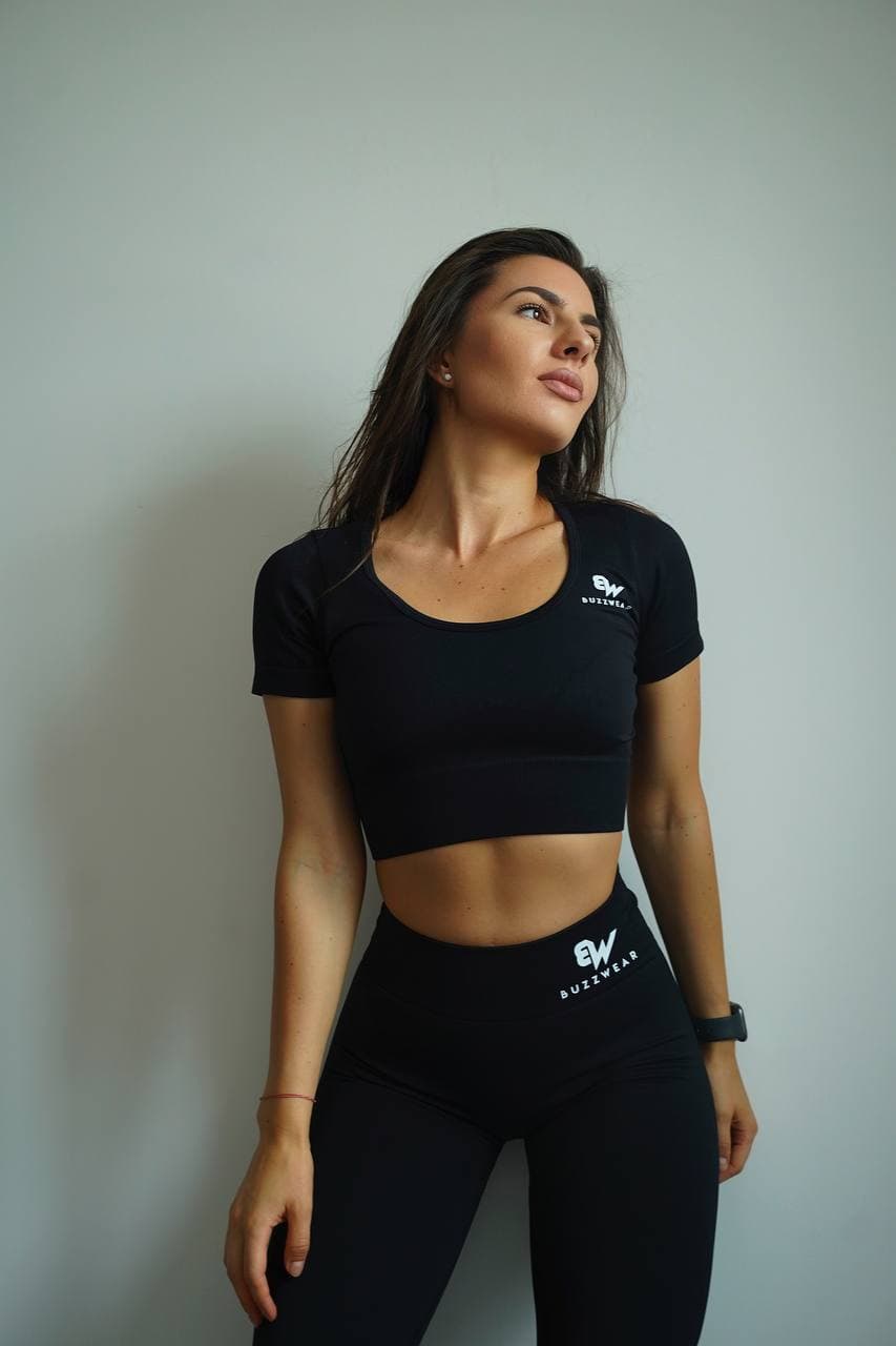 Desire Short Sleeve Crop Top (Black)